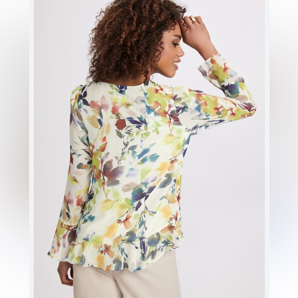 Laura Ruffle Front Floral Print Blouse Cream - Picture 3 of 9